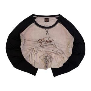 Harley Davidson Baseball T Shirt Women 2XL Gray Good Lake Shore Raglan Studded